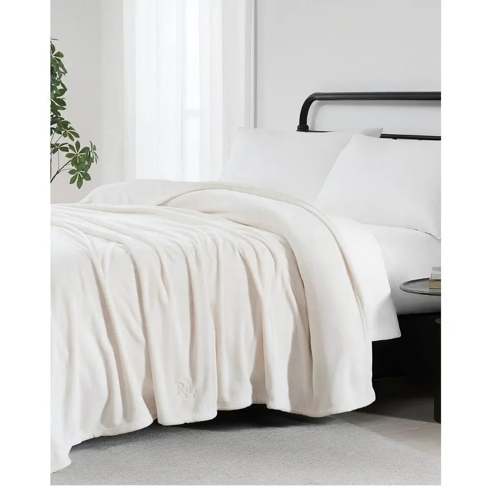 Lauren Ralph Lauren Micromink Blanket Full Queen Cream Ultra Soft Plush NEW